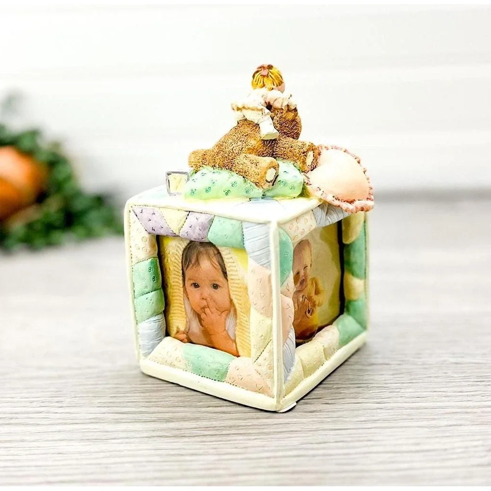 Vintage Musical Baby Photo Cube: Teddy Bear Nursery Decor